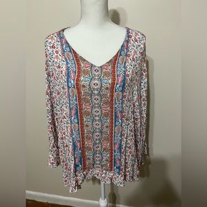 Colorful and cute plus-size peasant top with ruffles